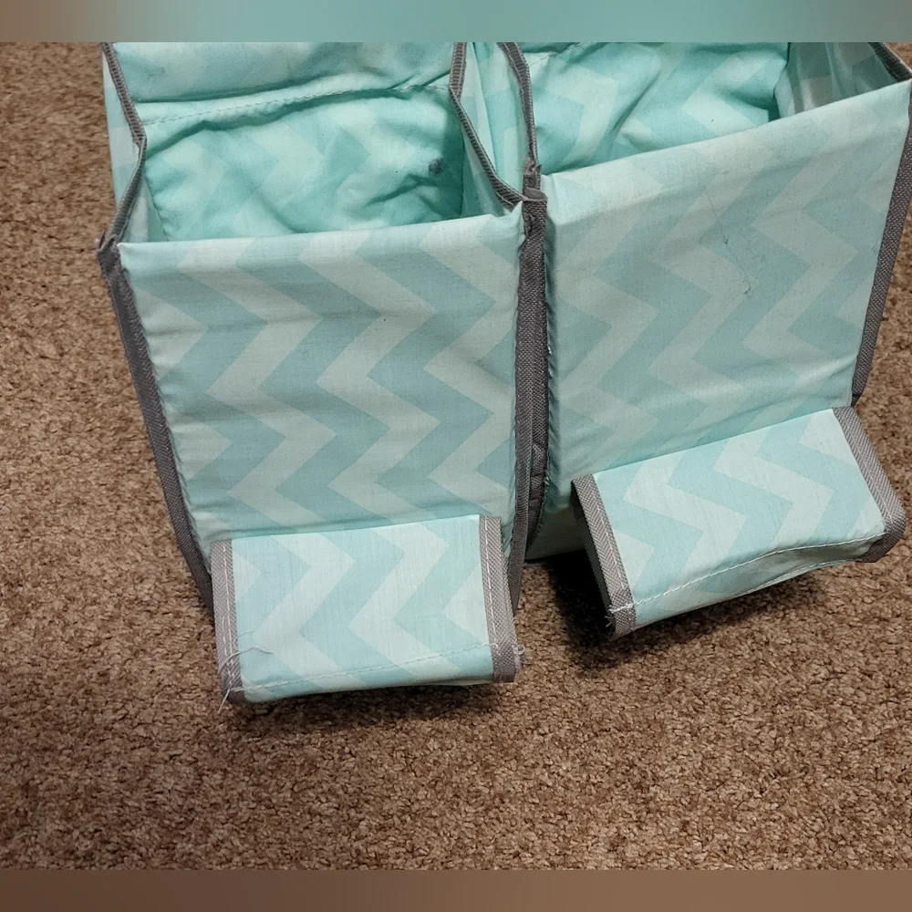 2 Shoe Organizers. Each holds 10 pairs of shoes. Teal and gray